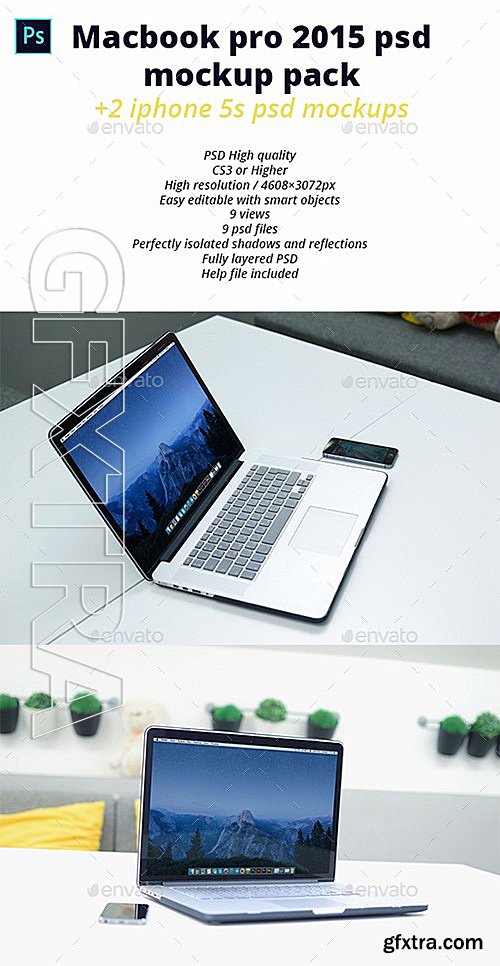 GraphicRiver - Macbook Pro 2015 PSD Mockup Pack 2 Phone 5s 13323905