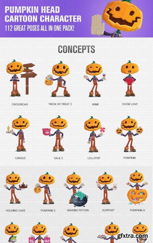 Pumpkin Head Cartoon Character Ultimate Bundle