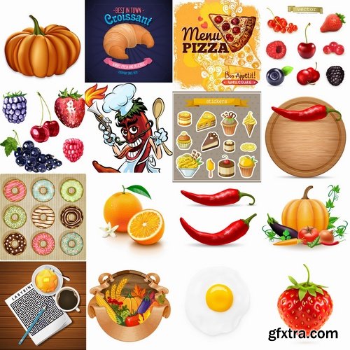 Collection of vector illustration picture different food meal dish menu 25 EPS