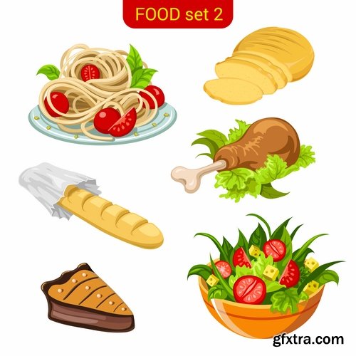 Collection of vector illustration picture different food meal dish menu 25 EPS