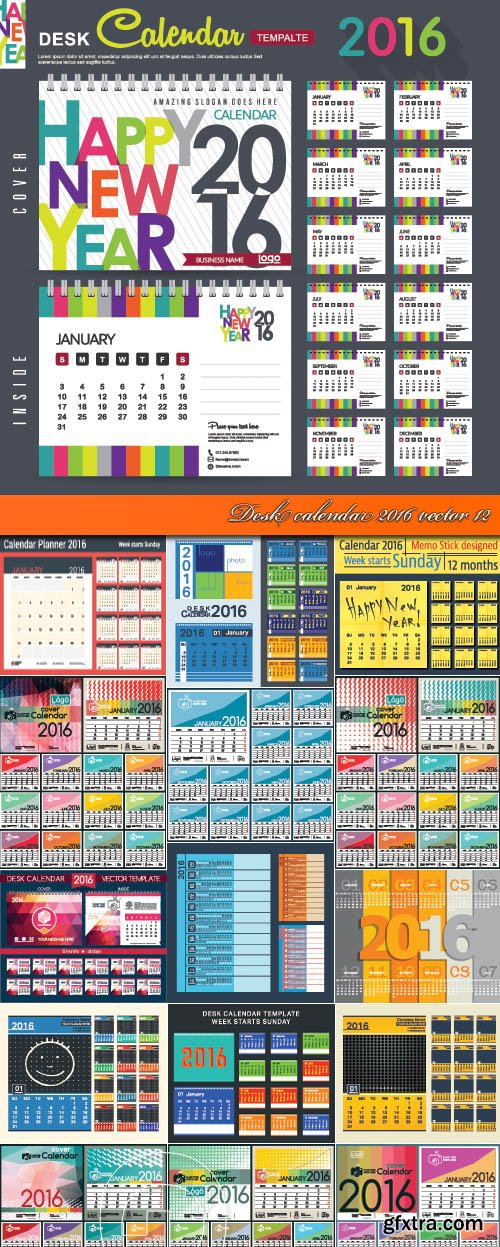 Desk calendar 2016 vector 12