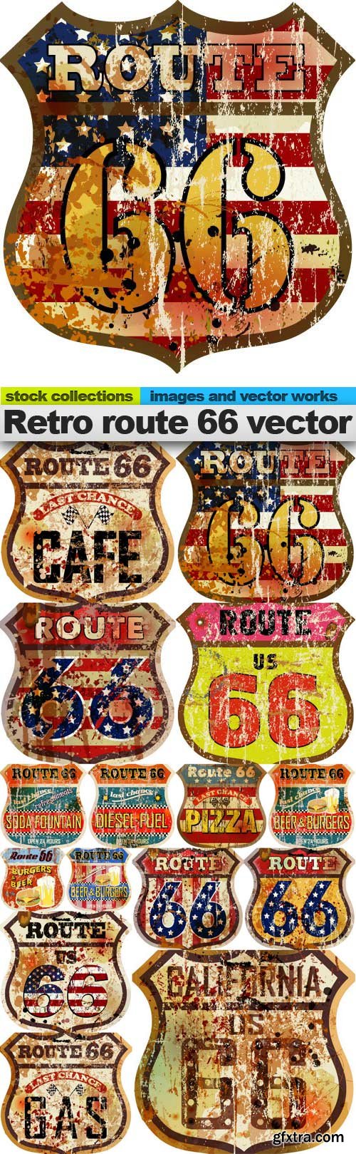 Retro route 66 vector, 15 x EPS