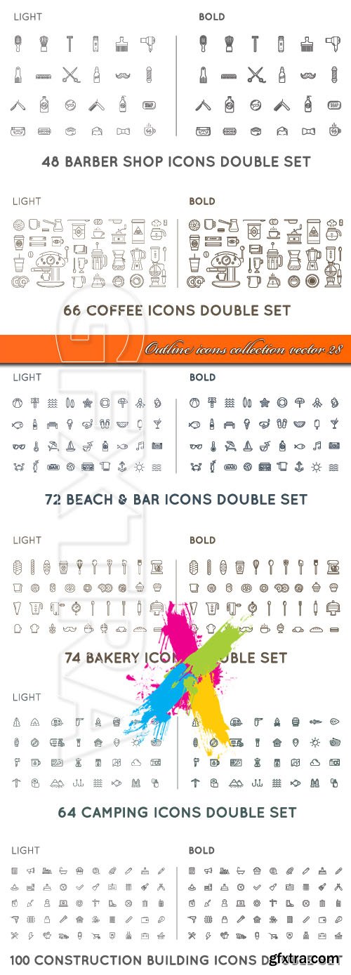 Outline icons collection vector 28