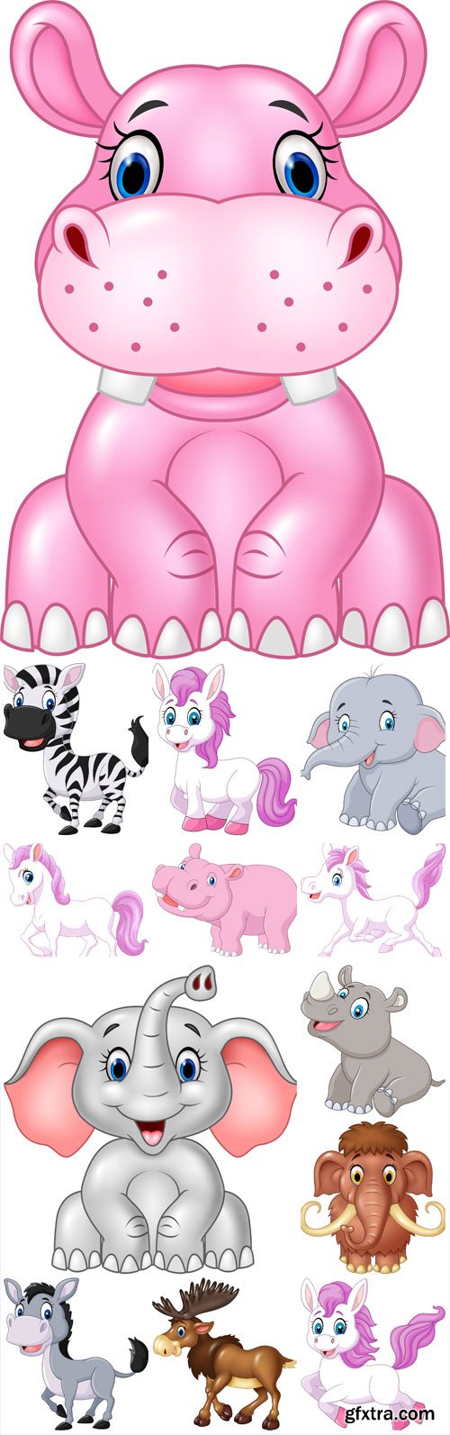 Cartoon animals vector, elephant, zebra, crocodile