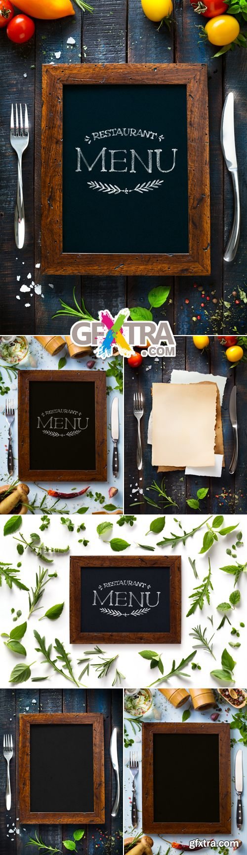 Stock Photo - Menu Frames on Wooden Background