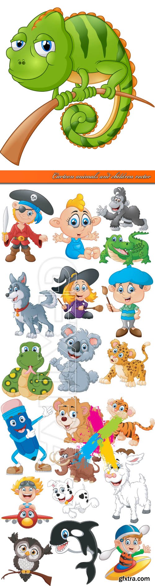 Cartoon animals and children vector