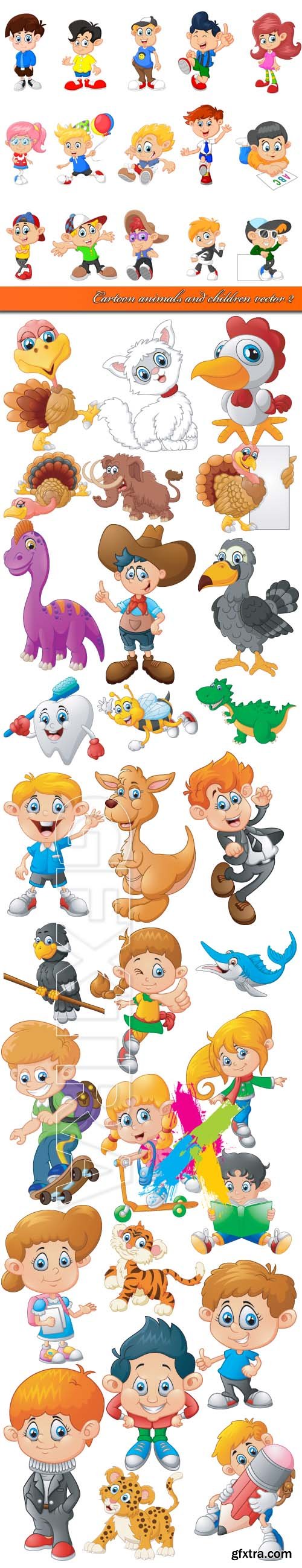 Cartoon animals and children vector 2