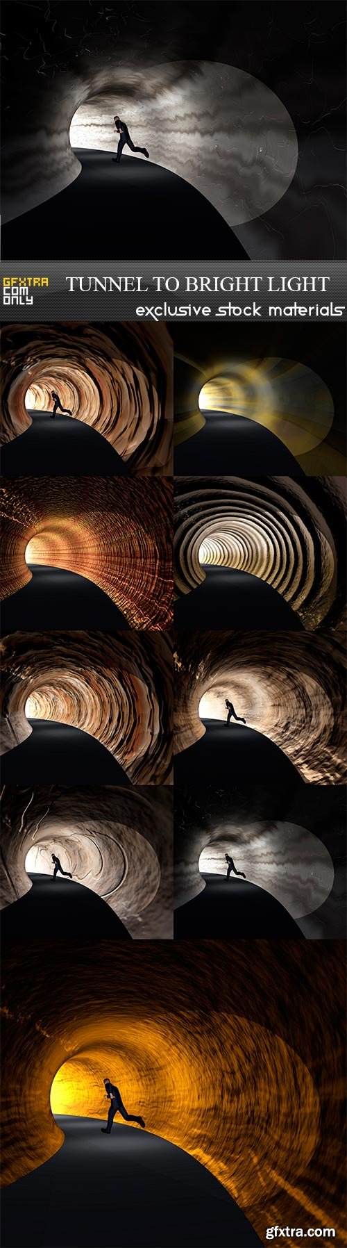 Dark road tunnel with bright light, 9 x UHQ JPEG
