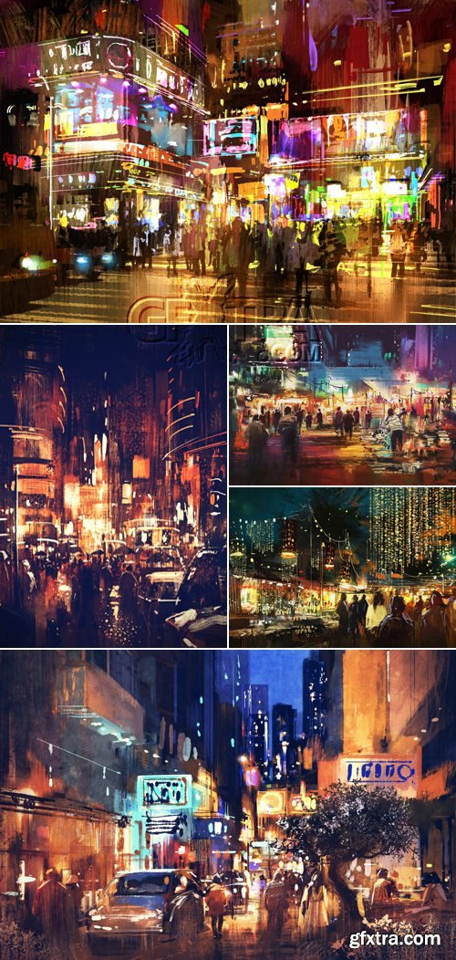 Stock Photo - Watercolor Night City