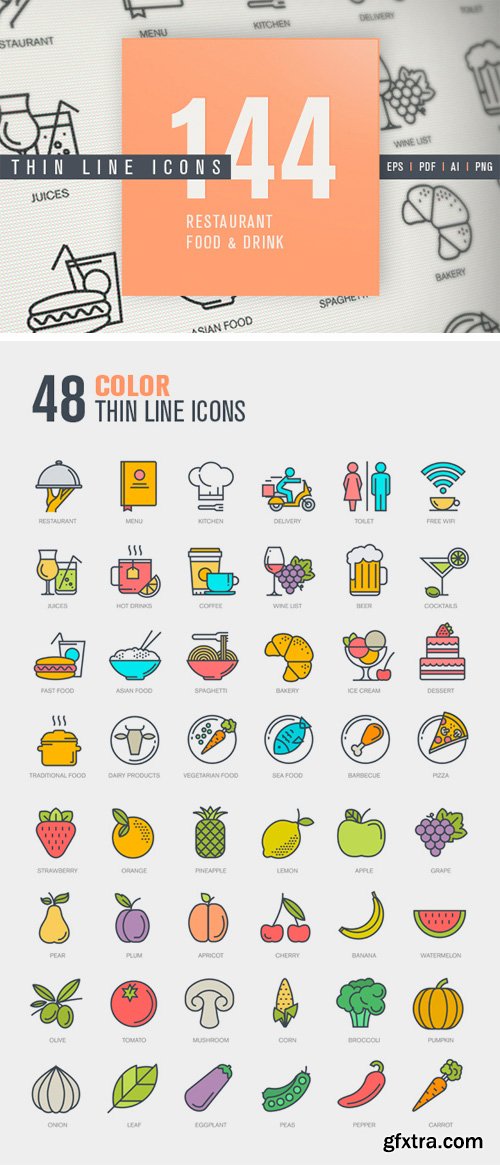 CM 329510 - Thin Line Icons for Food & Drink