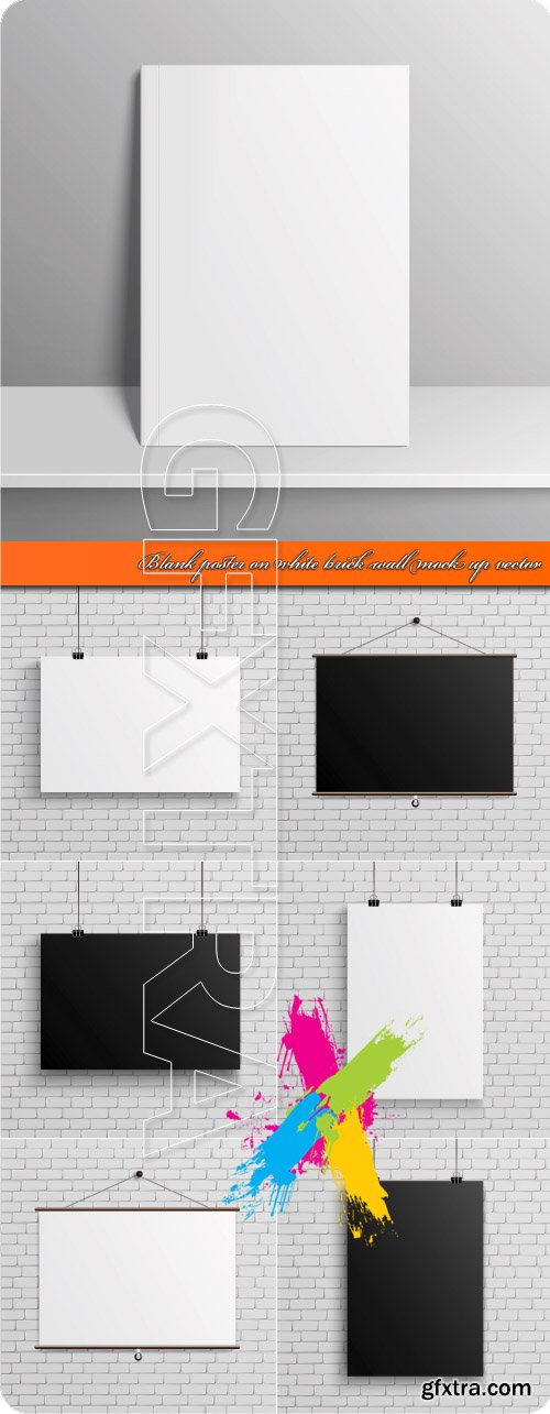 Blank poster on white brick wall mock up vector