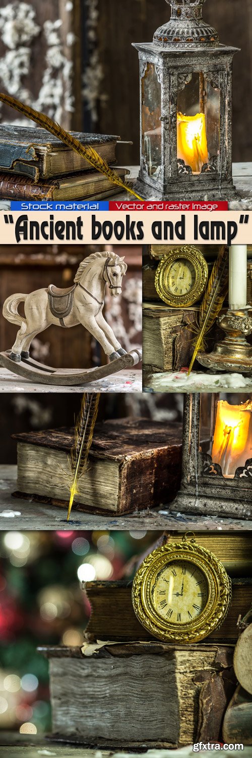 Ancient books and lamp