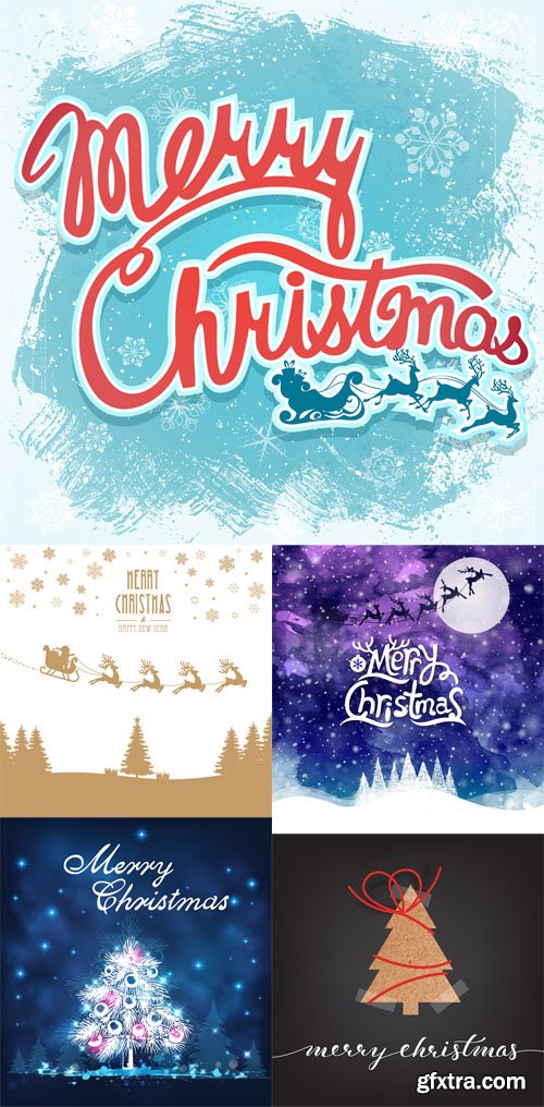 5 Christmas Illustrations Vector Set