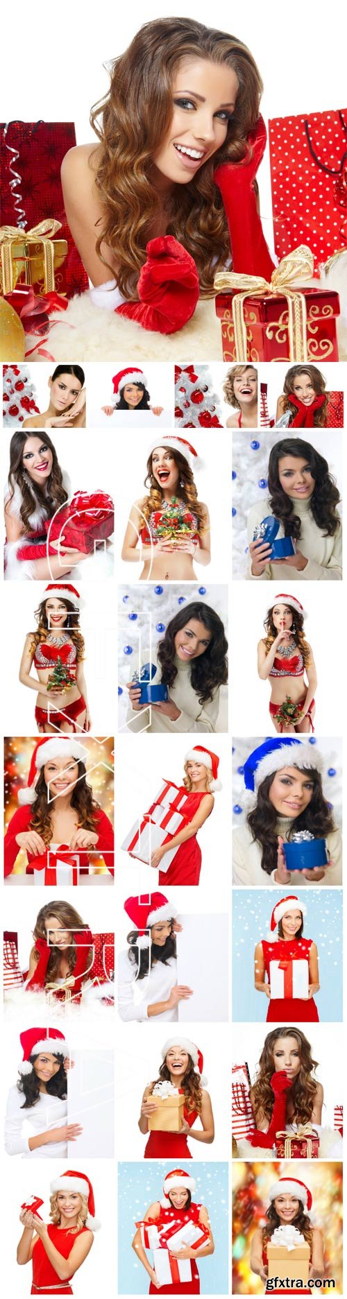 Christmas woman, Christmas tree, gifts, New Year - stock photos