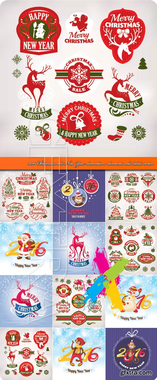 2016 Christmas and New Year decoration elements and labels vector