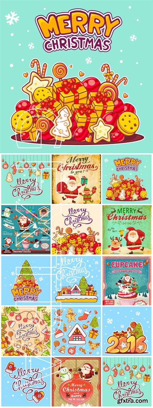 2016 Merry Christmas, New Year vector, vintage backgrounds