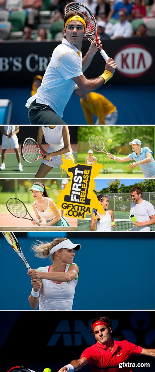 Stock Image Playing mixed doubles tennis game