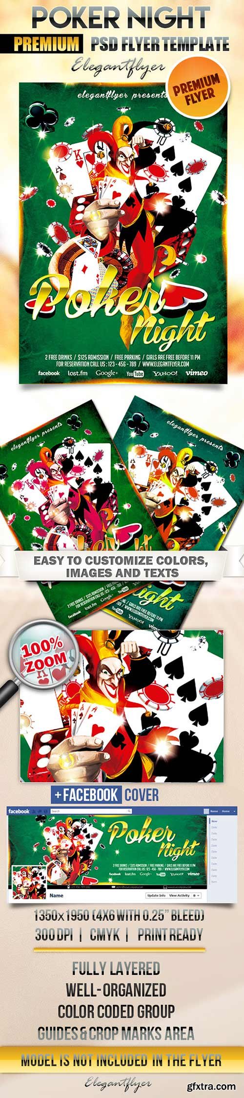 Poker Night Flyer PSD Template + Facebook Cover