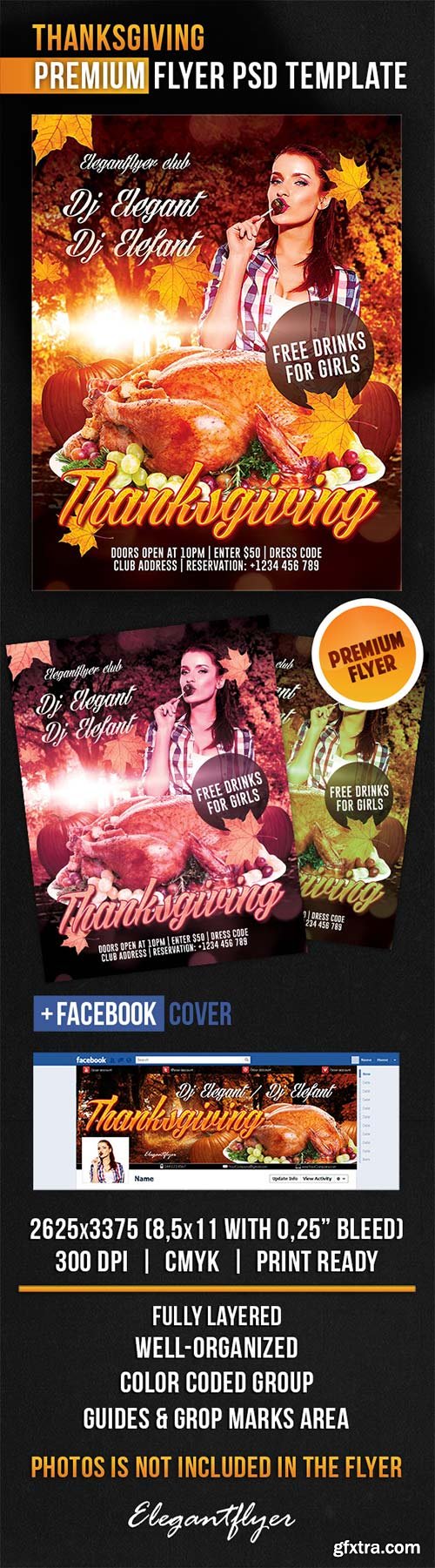 Thanksgiving Flyer PSD Template + Facebook Cover