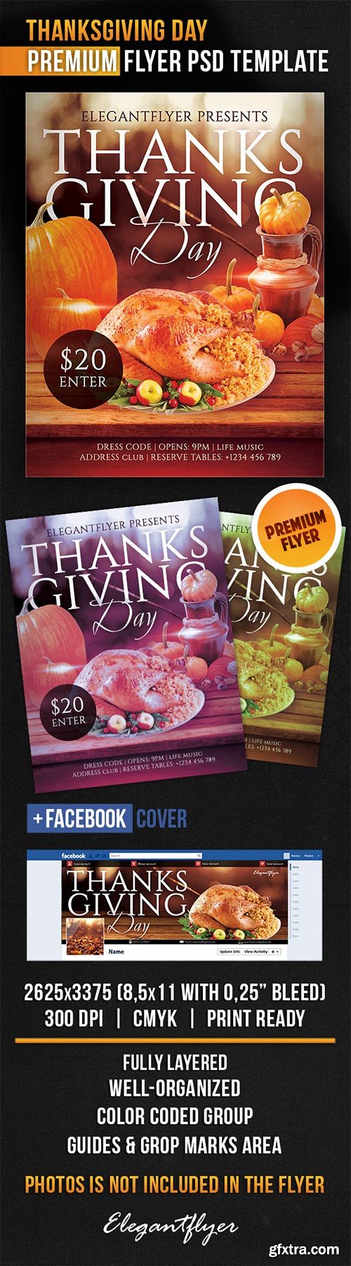 Thanksgiving Day Flyer PSD Template + Facebook Cover