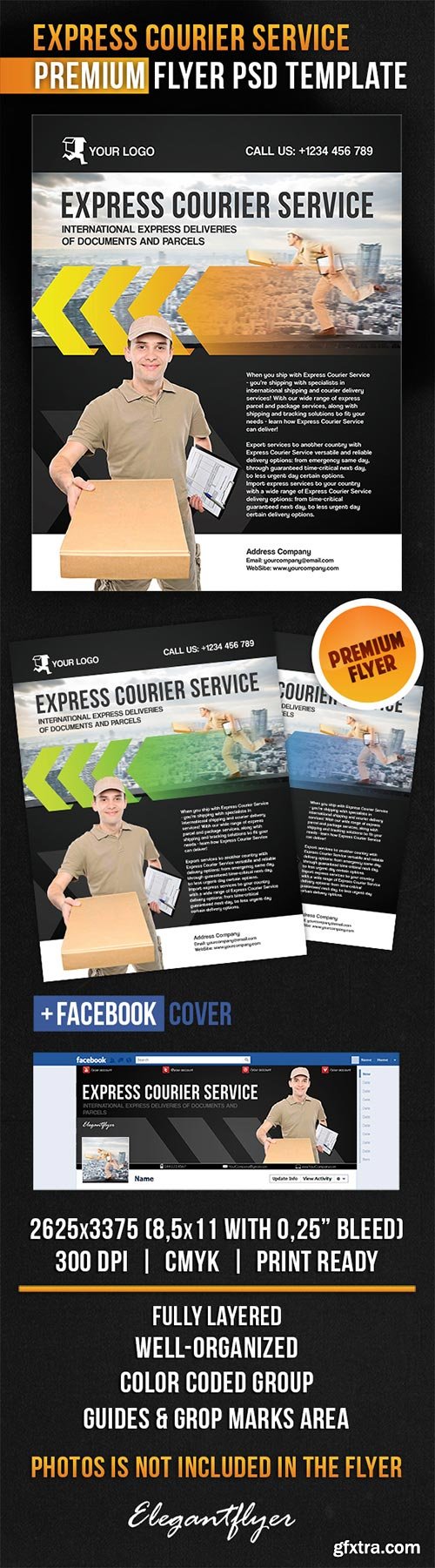 Express Courier Service Flyer PSD Template + Facebook Cover