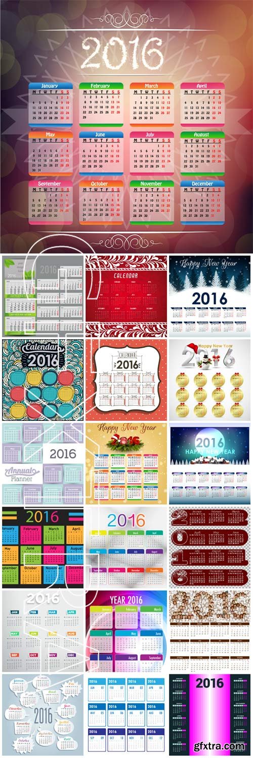 2016 calendars, vector