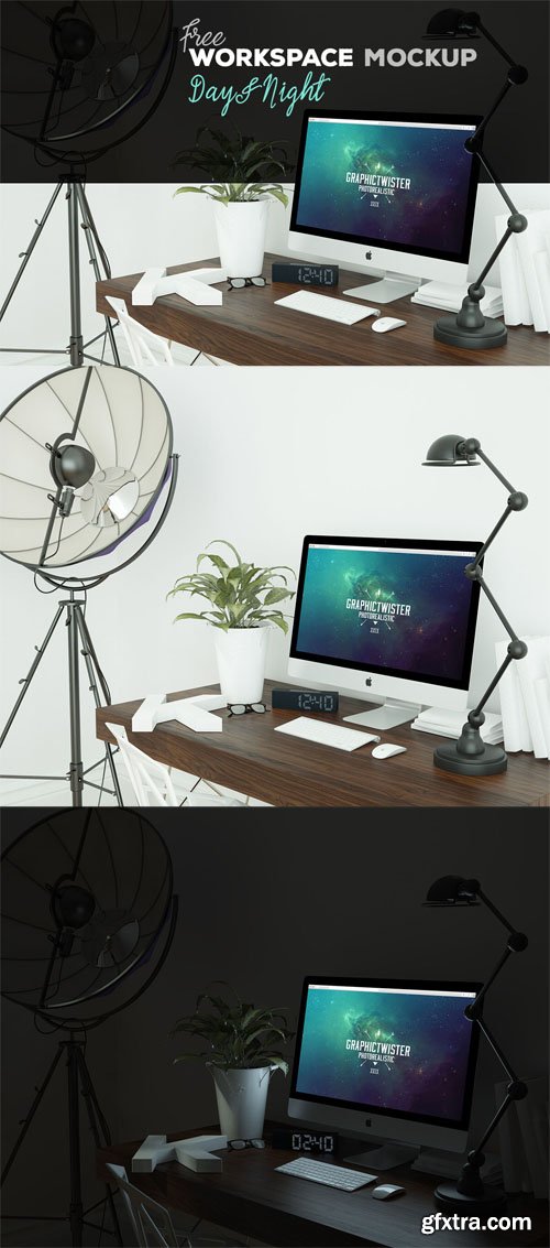 iMac Workspace Mockup Template - Day & Night