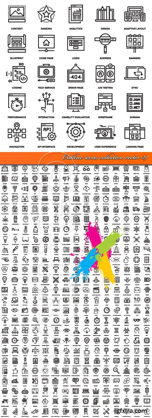 Outline icons collection vector 29