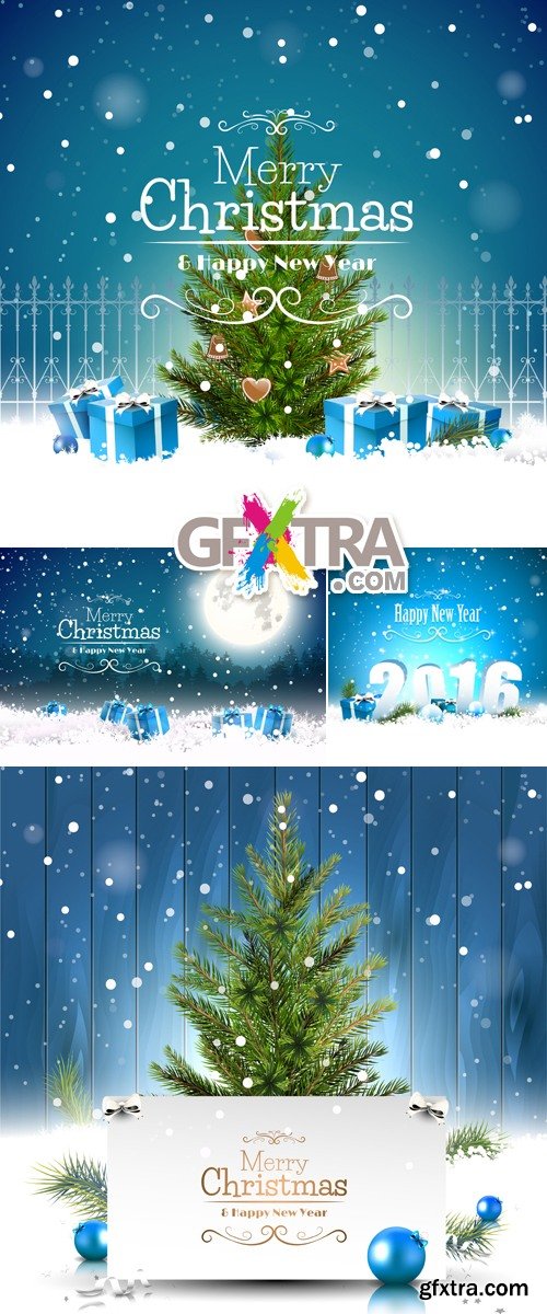 Blue Christmas & New Year 2016 Backgrounds Vector