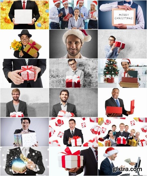 Collection of businessman with a gift of New Year\'s corporate business team man woman 25 HQ Jpeg