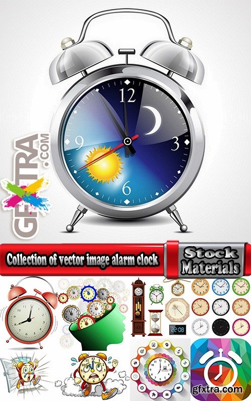 Collection of vector image alarm clock clock time clock face 25 EPS