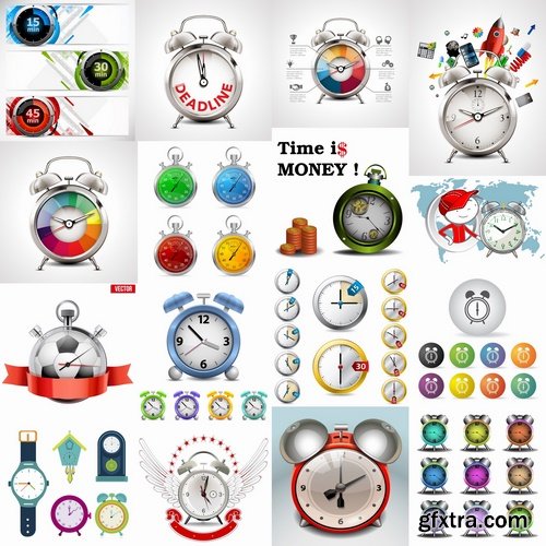 Collection of vector image alarm clock clock time clock face 25 EPS