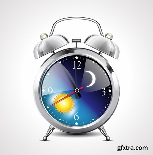 Collection of vector image alarm clock clock time clock face 25 EPS