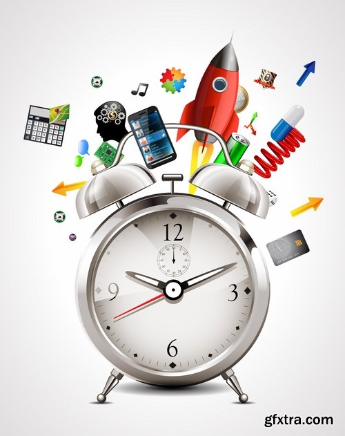 Collection of vector image alarm clock clock time clock face 25 EPS