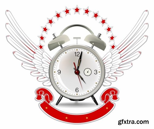 Collection of vector image alarm clock clock time clock face 25 EPS