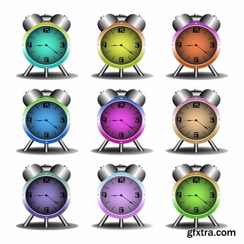 Collection of vector image alarm clock clock time clock face 25 EPS