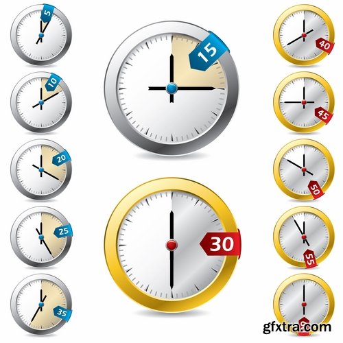 Collection of vector image alarm clock clock time clock face 25 EPS