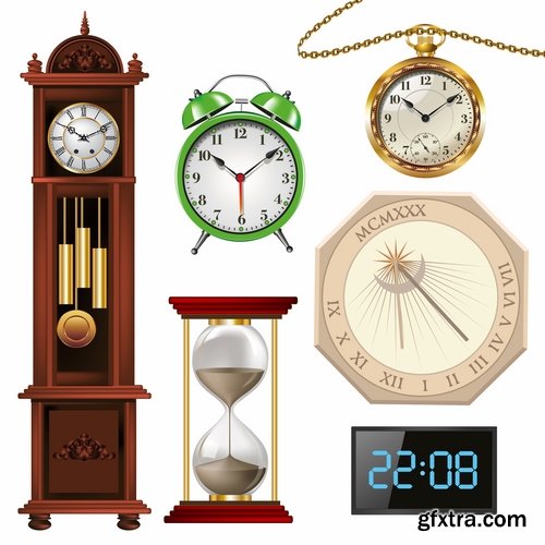 Collection of vector image alarm clock clock time clock face 25 EPS