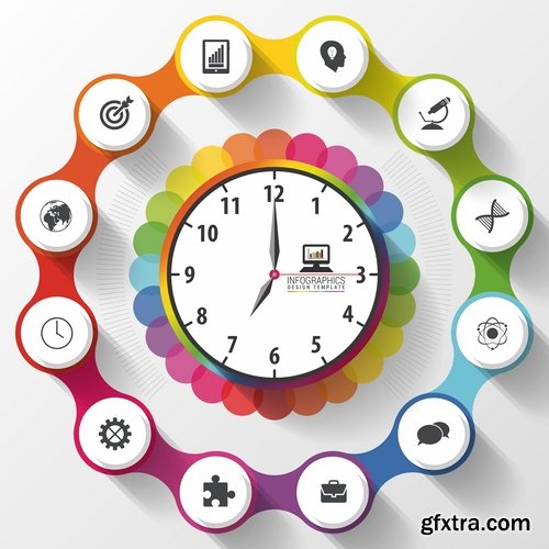 Collection of vector image alarm clock clock time clock face 25 EPS