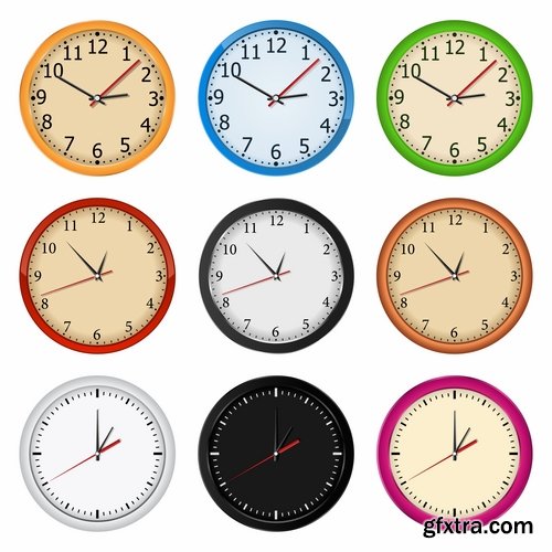 Collection of vector image alarm clock clock time clock face 25 EPS