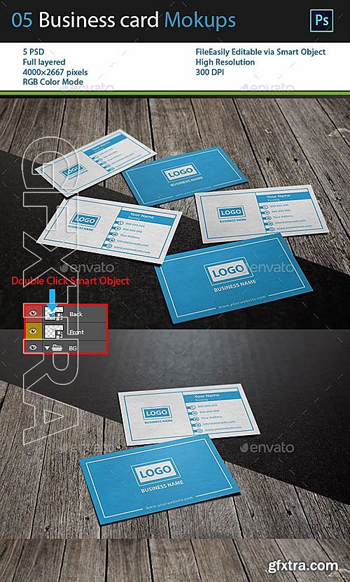 GraphicRiver - 05 business Card Mockups with 2 Backgrounds 13446333