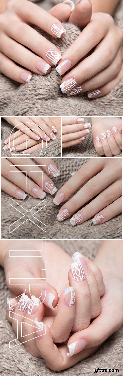 Beautiful delicate manicure, female hands - Stock photo