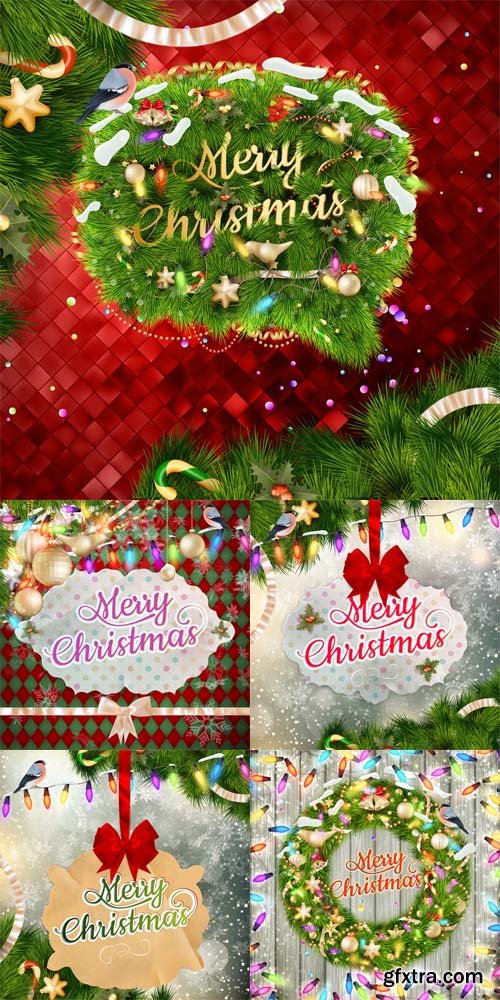 5 Christmas Cards Vector Set 2