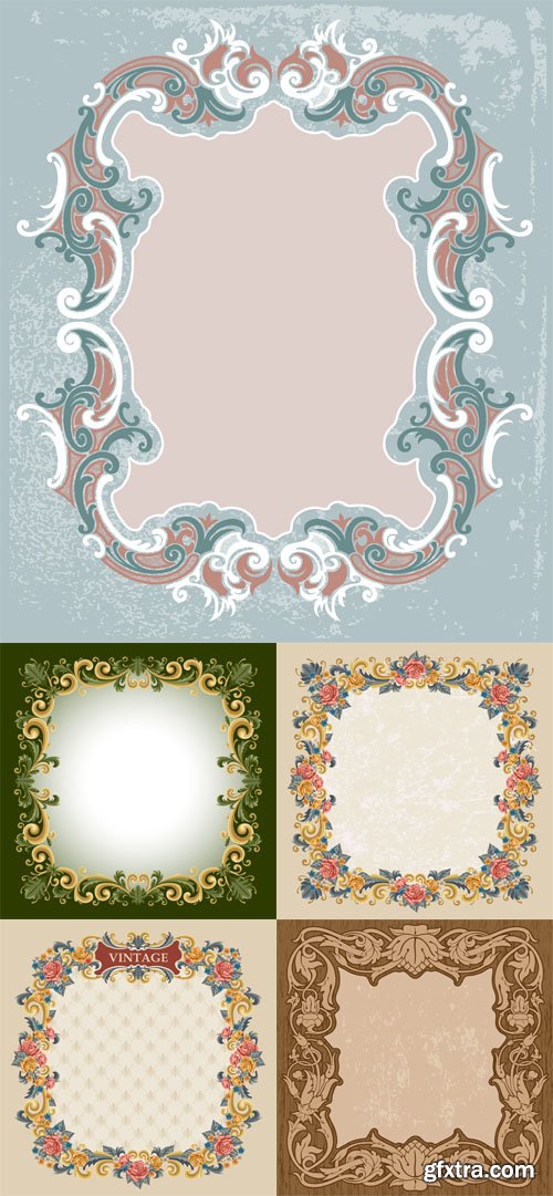 Vintage Floral Frames Vector Set