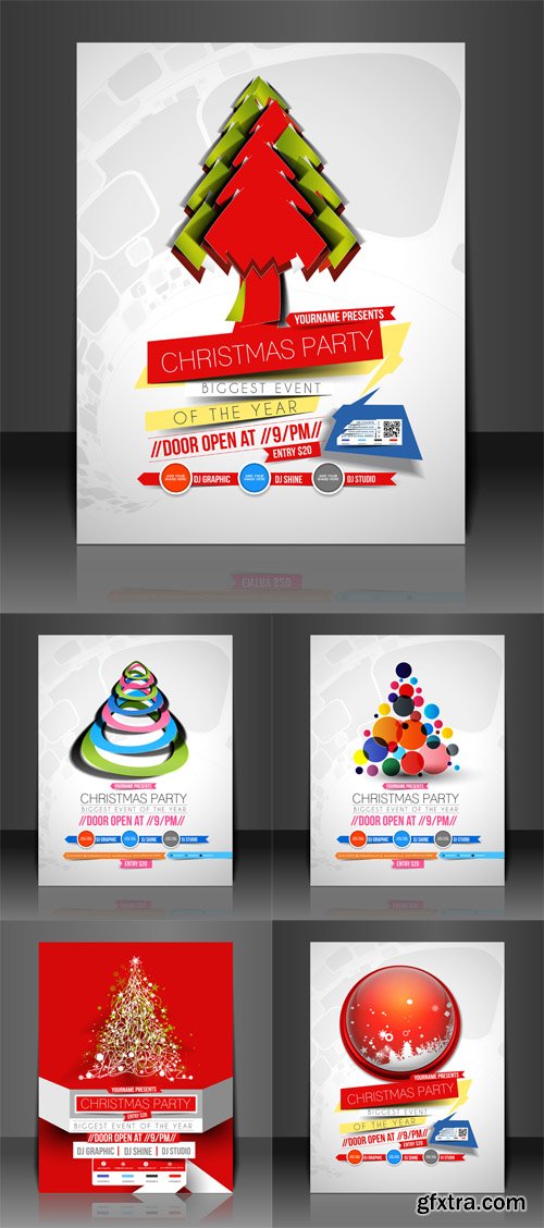 5 Christmas Flyers Vector Set