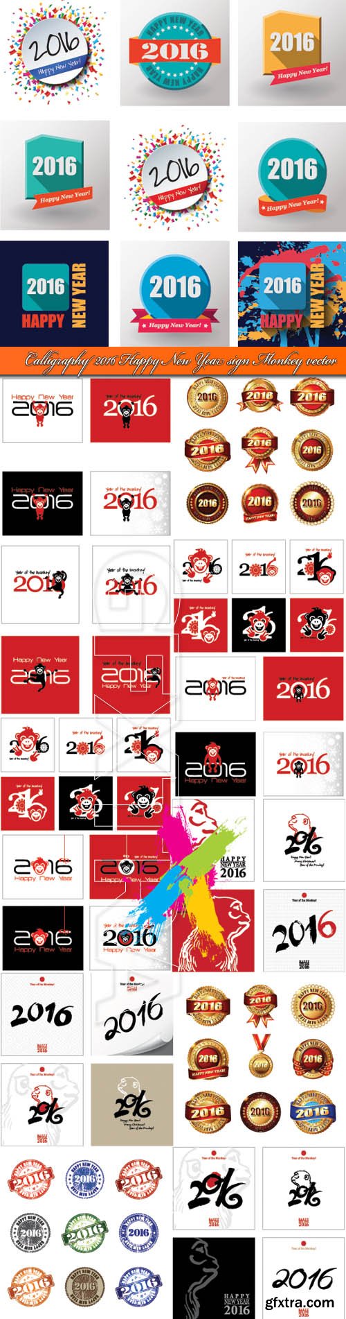 Calligraphy 2016 Happy New Year sign Monkey vector