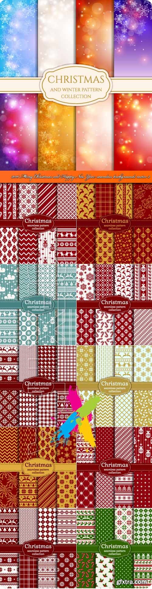 2016 Merry Christmas and Happy New Year seamless backgrounds vector 2