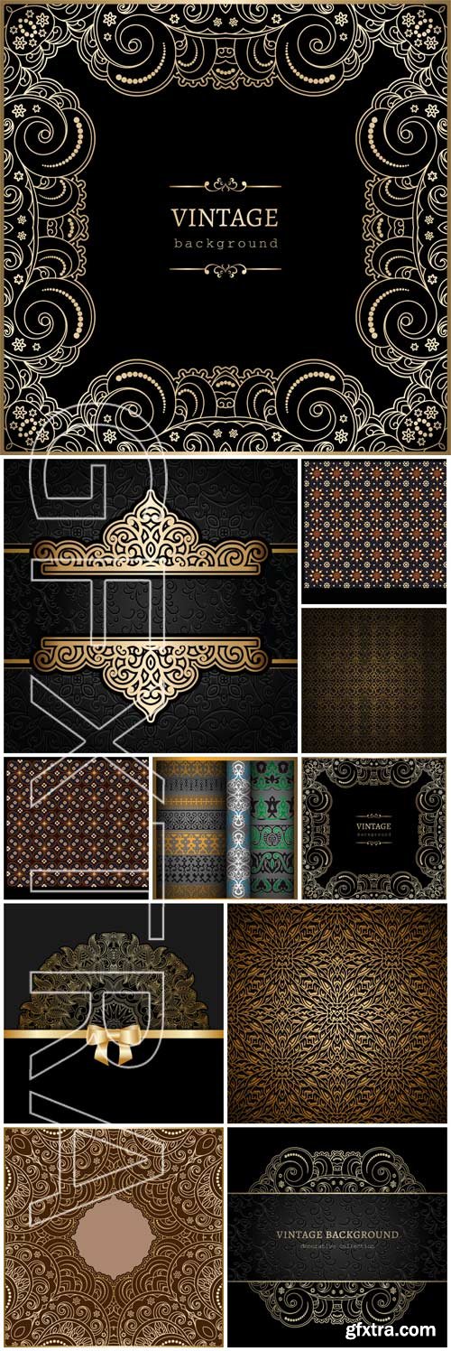 Vintage vector background with different patterns