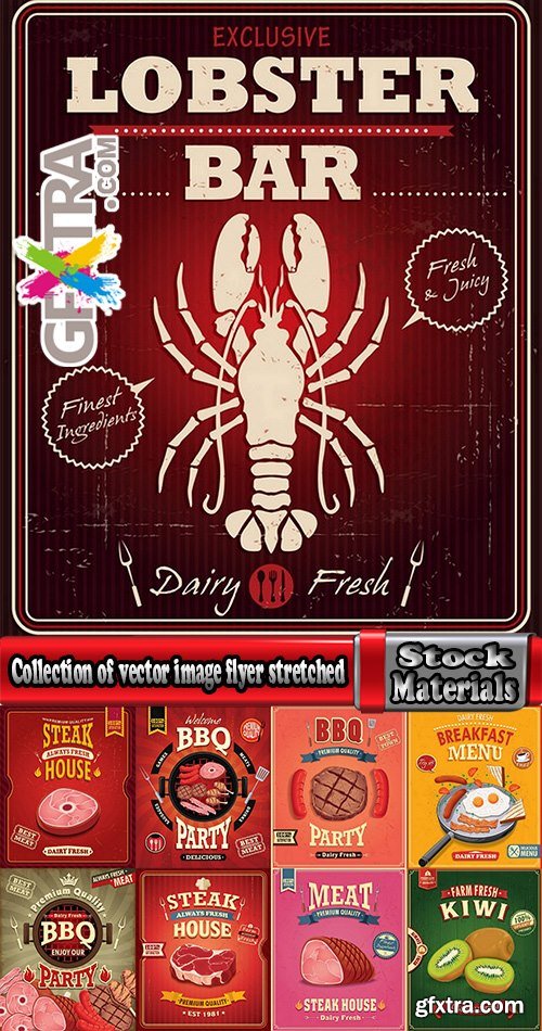 Collection of vector image flyer stretched banner menu different food slogan logo 25 EPS