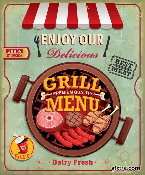 Collection of vector image flyer stretched banner menu different food slogan logo 25 EPS